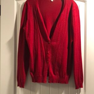 Red long sleeve button down cardigan